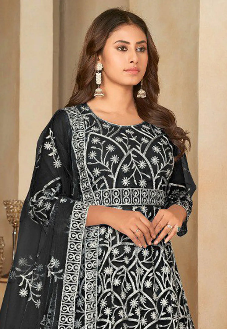 Black Net Embroidered Anarkali Suit