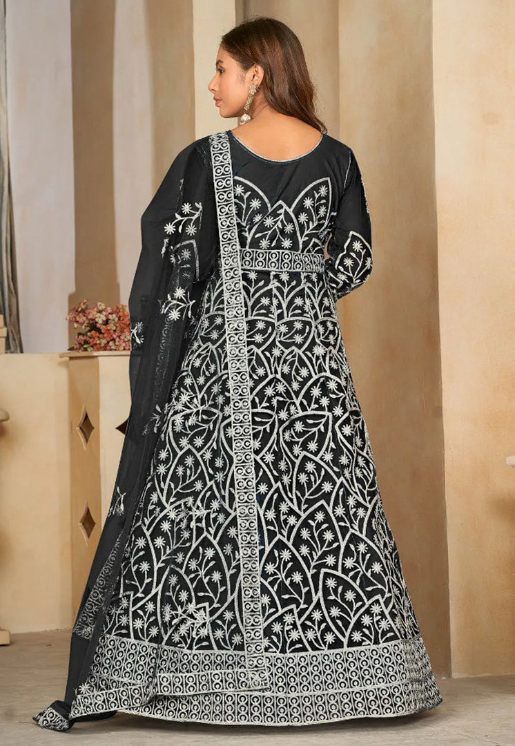Black Net Embroidered Anarkali Suit
