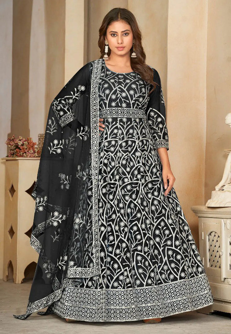 Black Net Embroidered Anarkali Suit