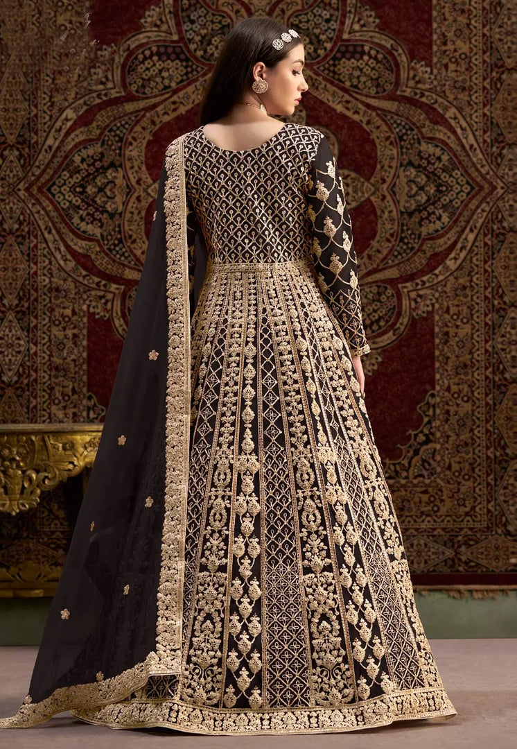 Black Net Embroidered Long Anarkali Suit