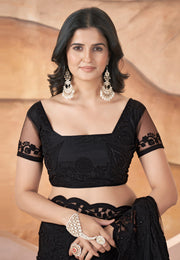 Black Net Saree With Blouse
