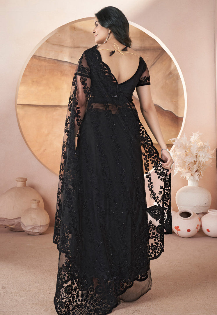Black Net Saree With Blouse