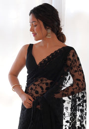 Black Net Saree With Blouse