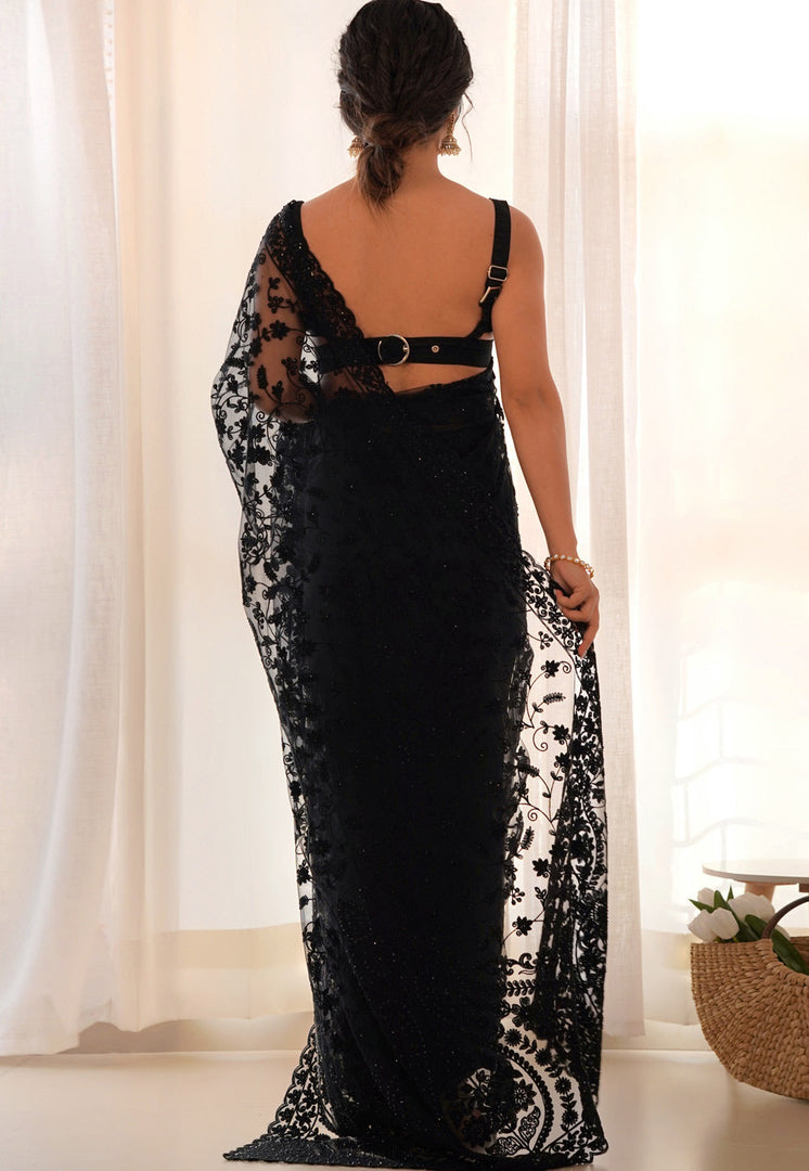 Black Net Saree With Blouse