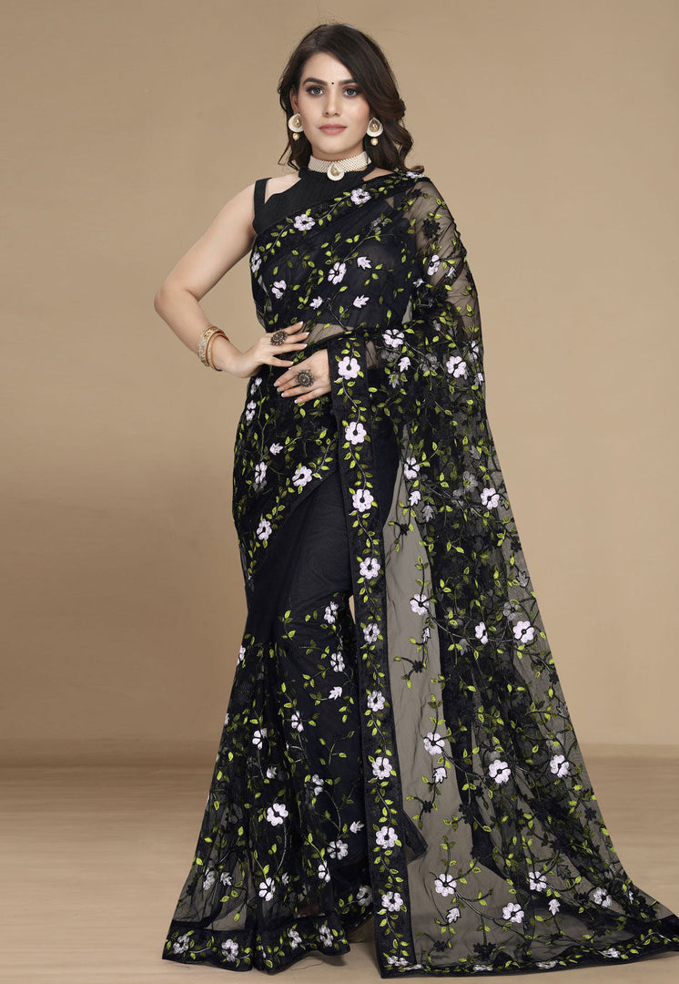 Black Net Saree With Blouse