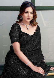 Black Net Sequence Saree
