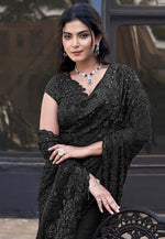 Load image into Gallery viewer, Black Net Sequence Saree
