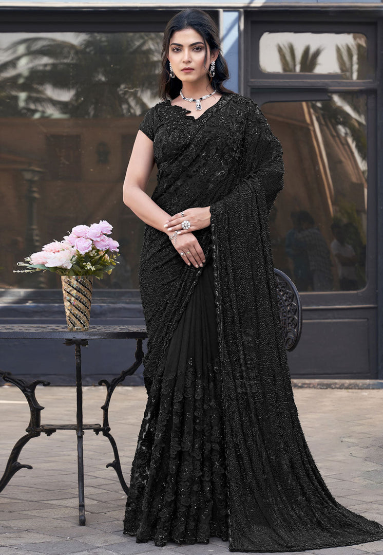 Black Net Sequence Saree