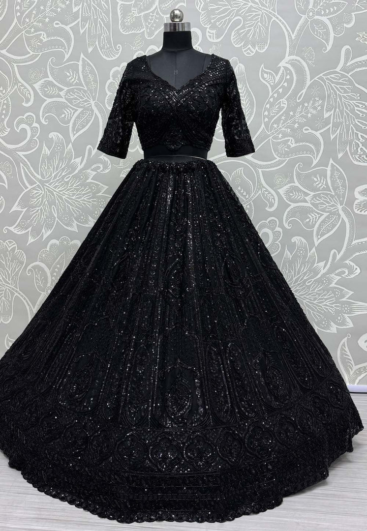 Black Net Wedding Lehenga Choli
