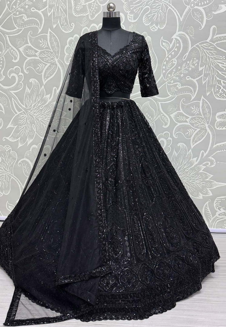 Black Net Wedding Lehenga Choli