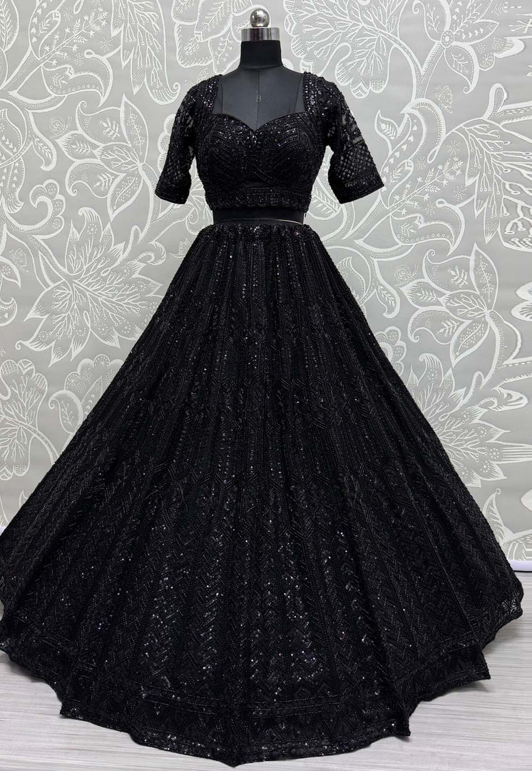 Black Net Wedding Lehenga Choli
