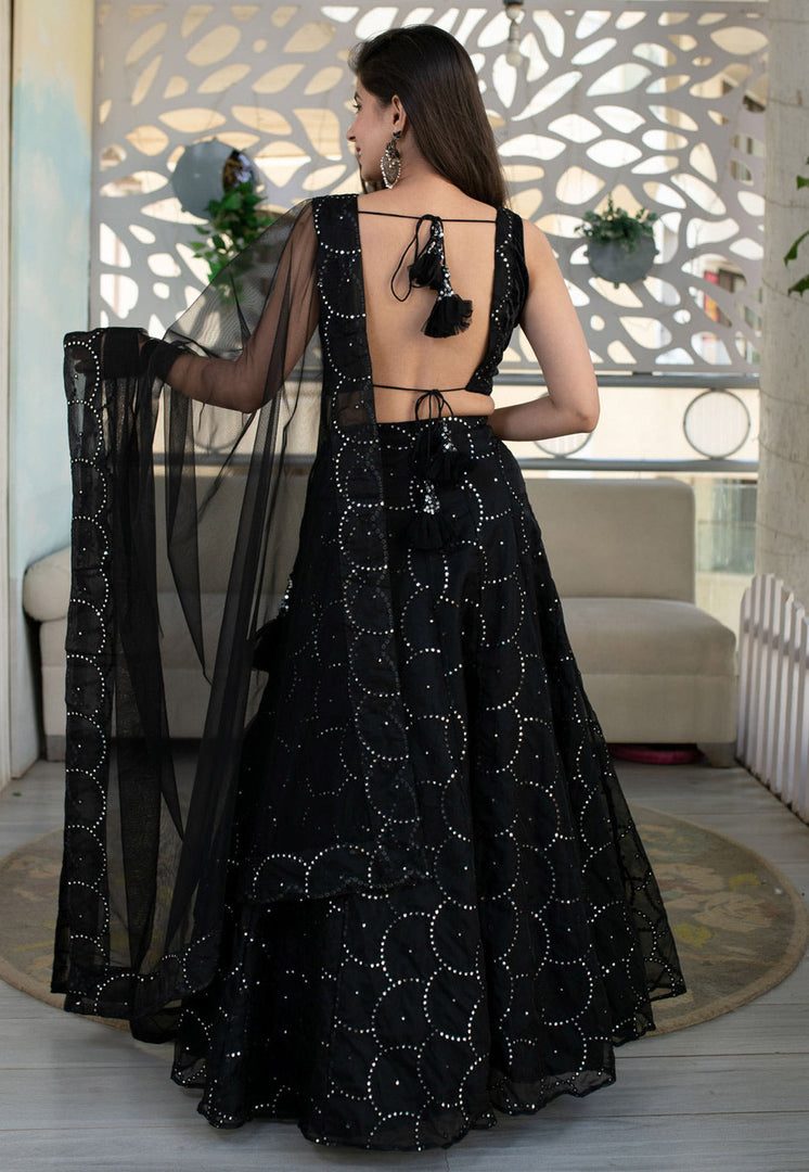 Black Organza A Line Lehenga Choli