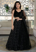 Load image into Gallery viewer, Black Organza A Line Lehenga Choli
