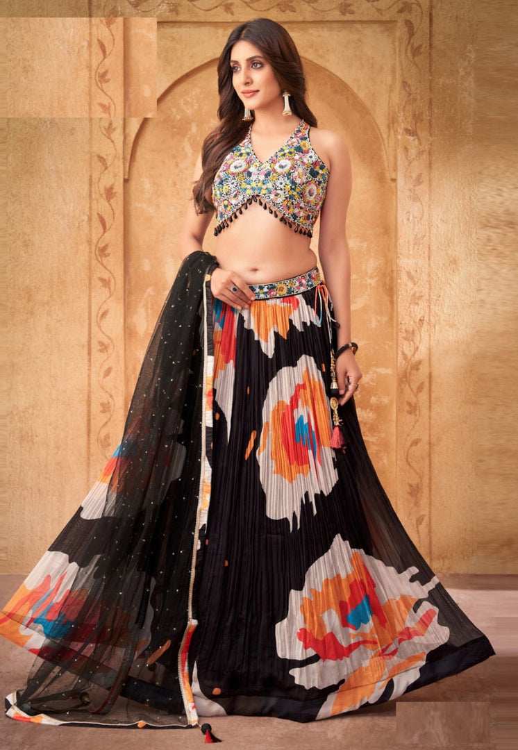 Black Organza Floral Lehenga choli