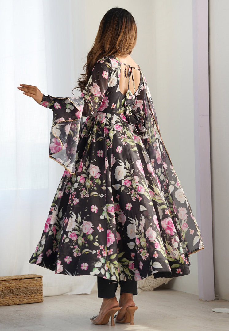 Black Organza Readymade Anarkali Suit