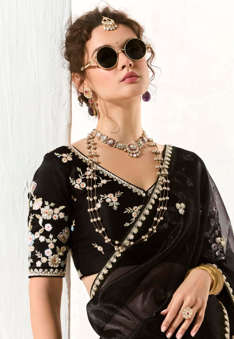 Black Organza Saree With Blouse