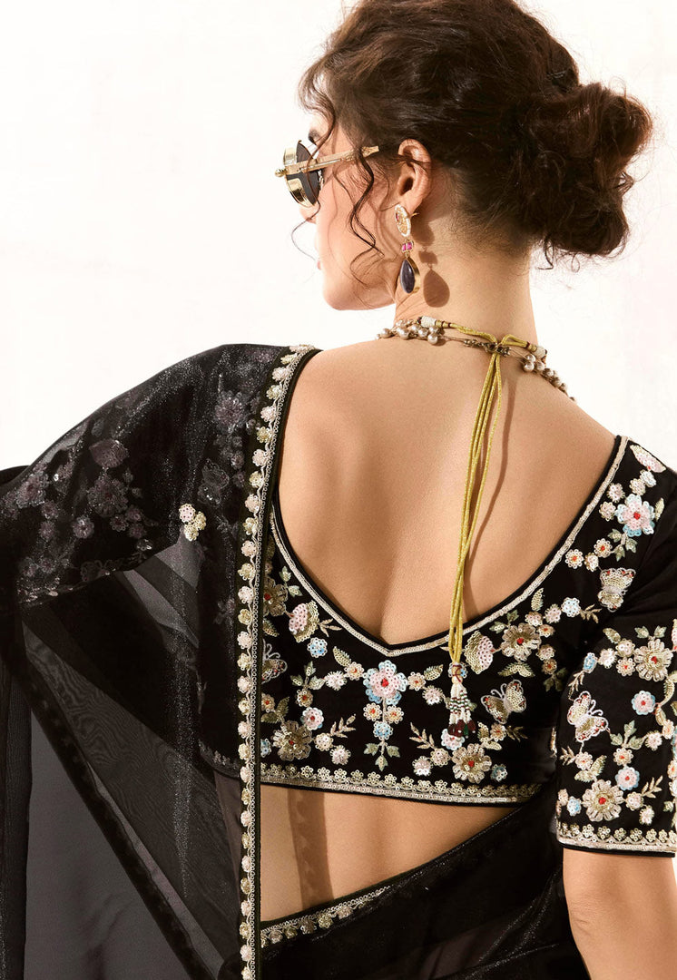 Black Organza Saree With Blouse