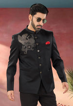Load image into Gallery viewer, Black Polyester Jodhpuri Suit
