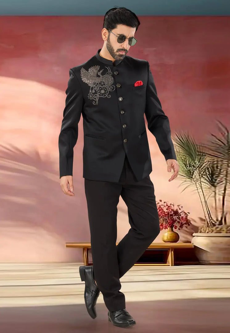 Black Polyester Jodhpuri Suit