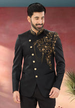 Load image into Gallery viewer, Black Polyester Jodhpuri Suit
