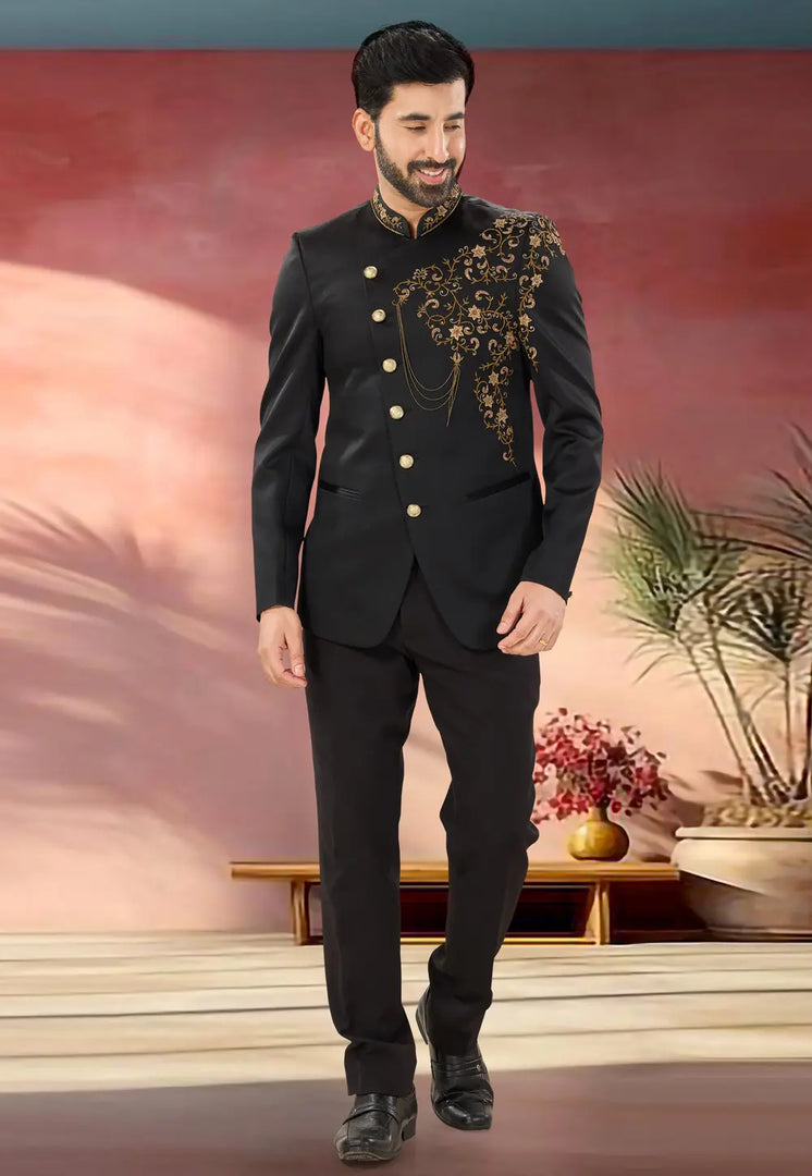Black Polyester Jodhpuri Suit