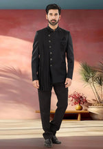 Load image into Gallery viewer, Black Polyester Jodhpuri Suit
