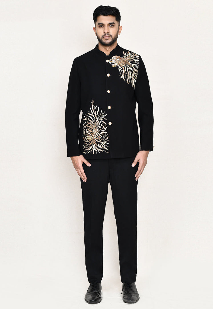 Black Polyester Jodhpuri Suit