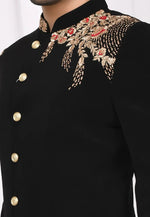 Load image into Gallery viewer, Black Rayon Dhoti Sherwani
