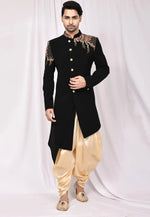 Load image into Gallery viewer, Black Rayon Dhoti Sherwani
