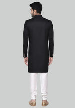 Load image into Gallery viewer, Black Rayon Indo Western Sherwani
