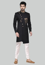 Load image into Gallery viewer, Black Rayon Indo Western Sherwani
