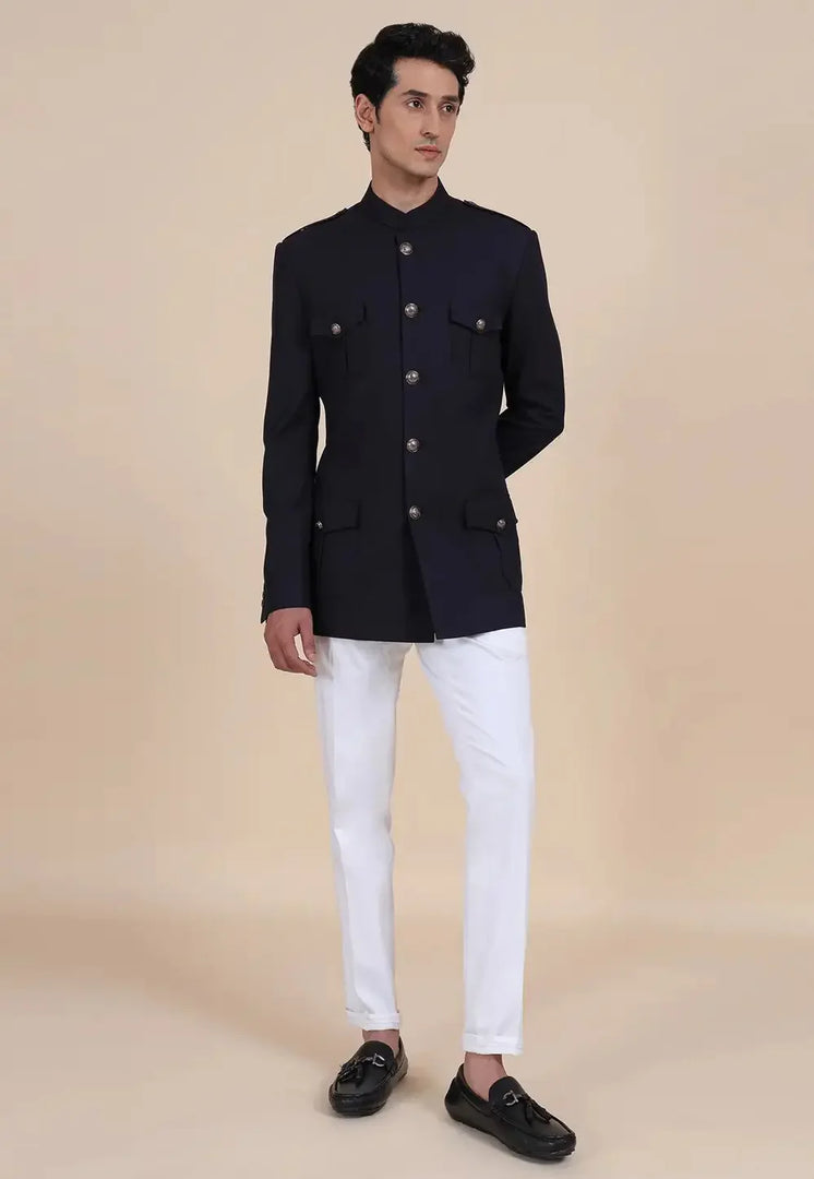 Black Rayon Jodhpuri Suit