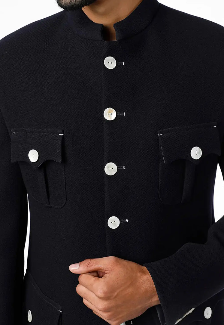 Black Rayon Jodhpuri Suit