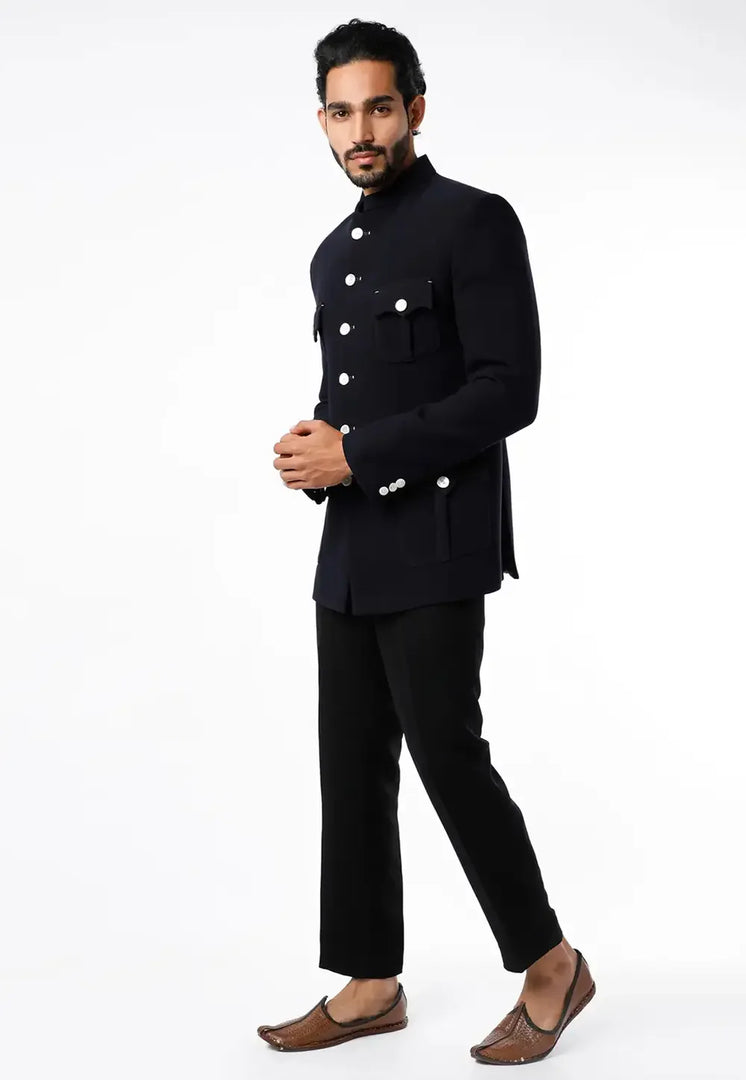 Black Rayon Jodhpuri Suit