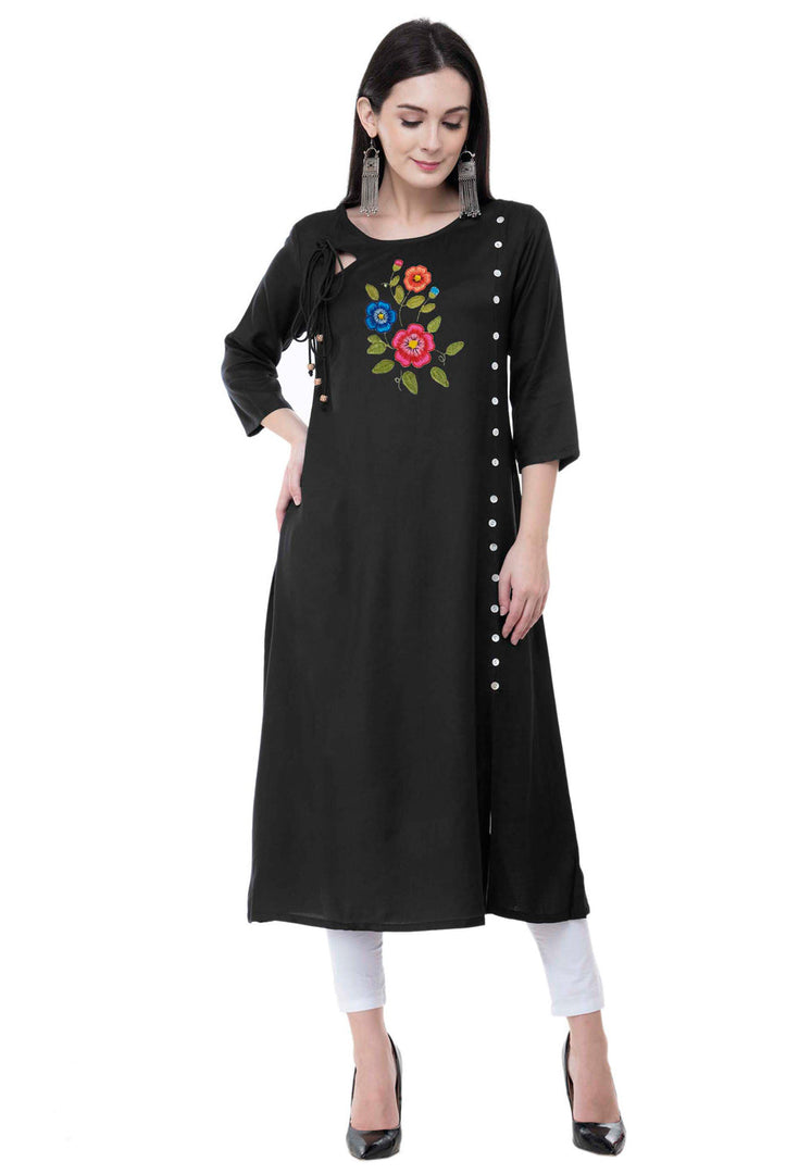 Black Rayon Kurta Set With Legging