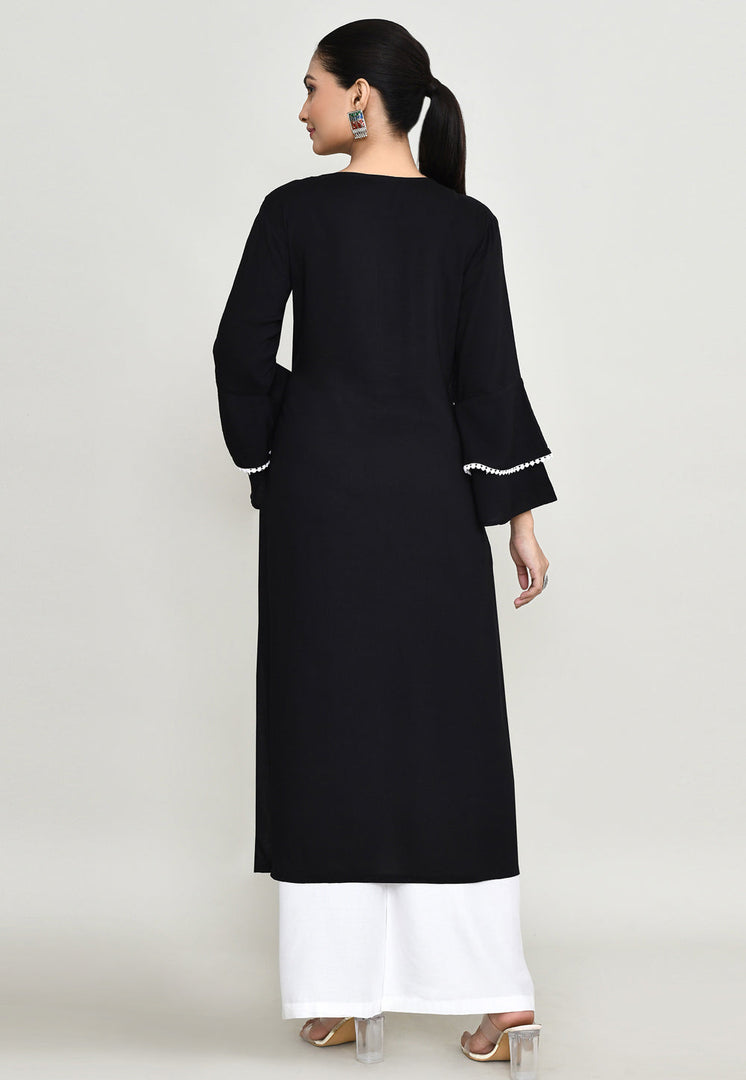 Black Rayon Kurta Set With Palazzo