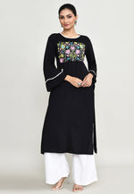 Load image into Gallery viewer, Black Rayon Kurta Set With Palazzo
