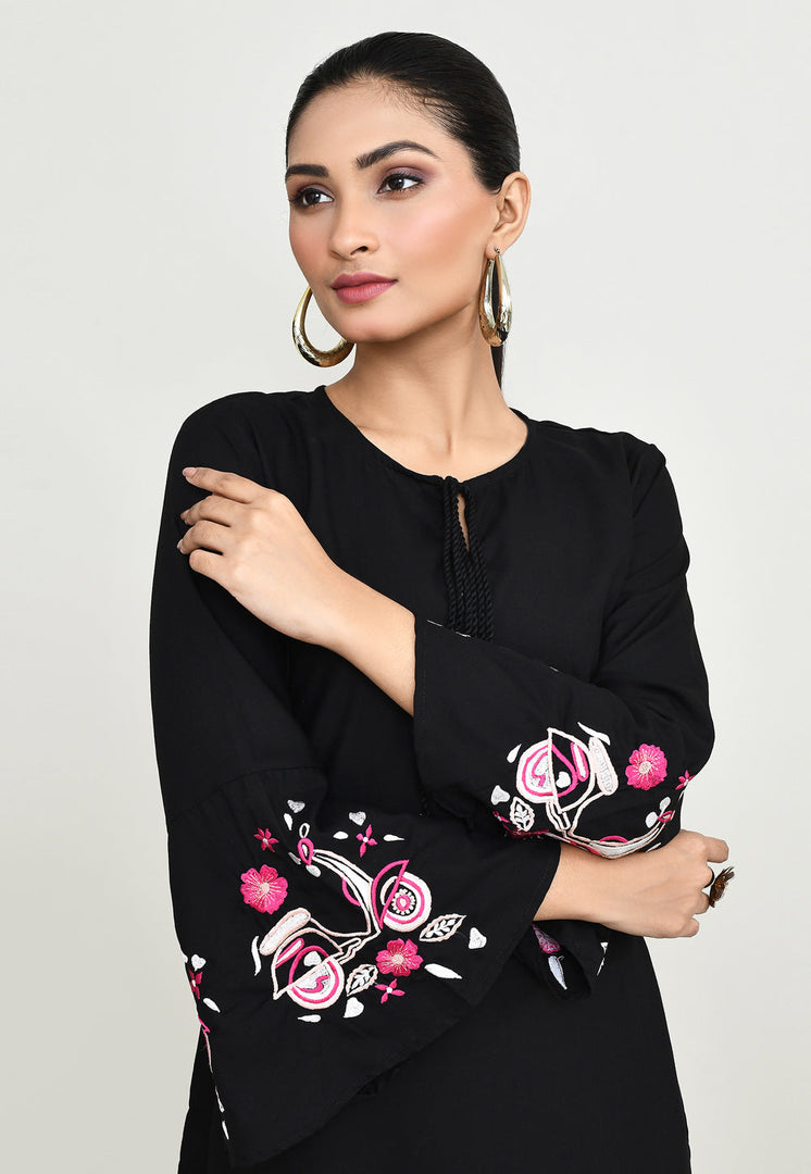 Black Rayon Kurta Set With Palazzo