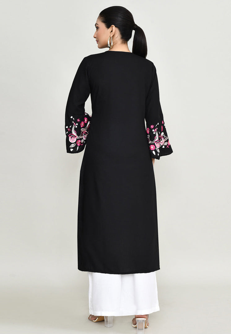 Black Rayon Kurta Set With Palazzo