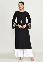 Load image into Gallery viewer, Black Rayon Kurta Set With Palazzo
