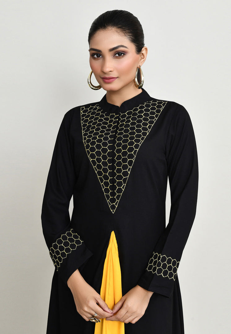 Black Rayon Kurta Set With Palazzo