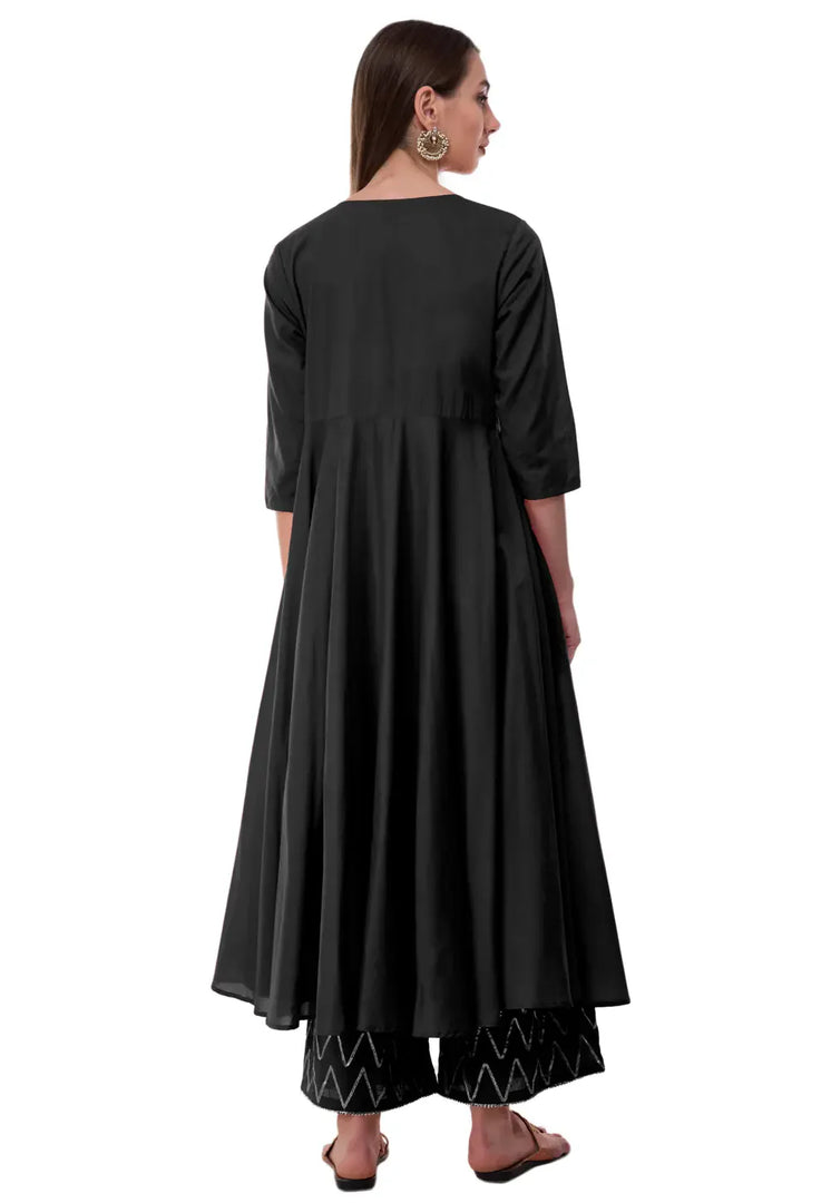 Black Rayon Kurta Set With Palazzo