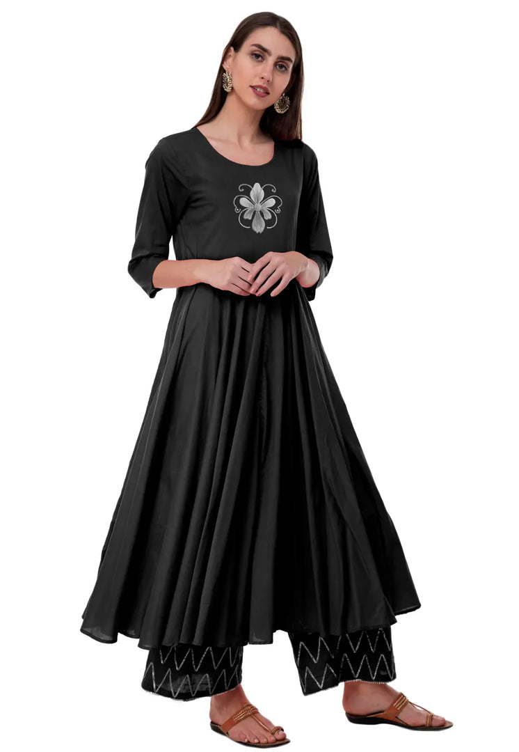 Black Rayon Kurta Set With Palazzo