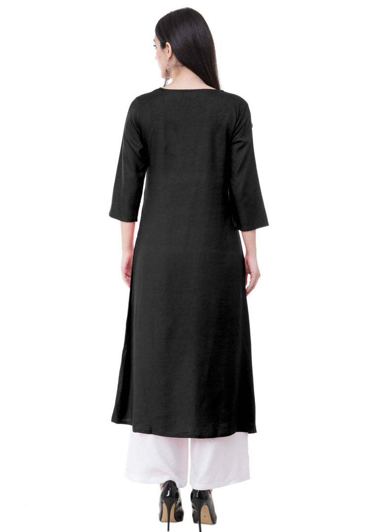 Black Rayon Kurta Set With Palazzo