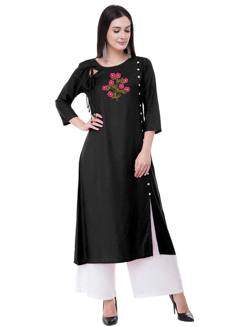 Black Rayon Kurta Set With Palazzo