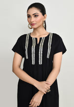 Load image into Gallery viewer, Black Rayon Kurta Set With Palazzo
