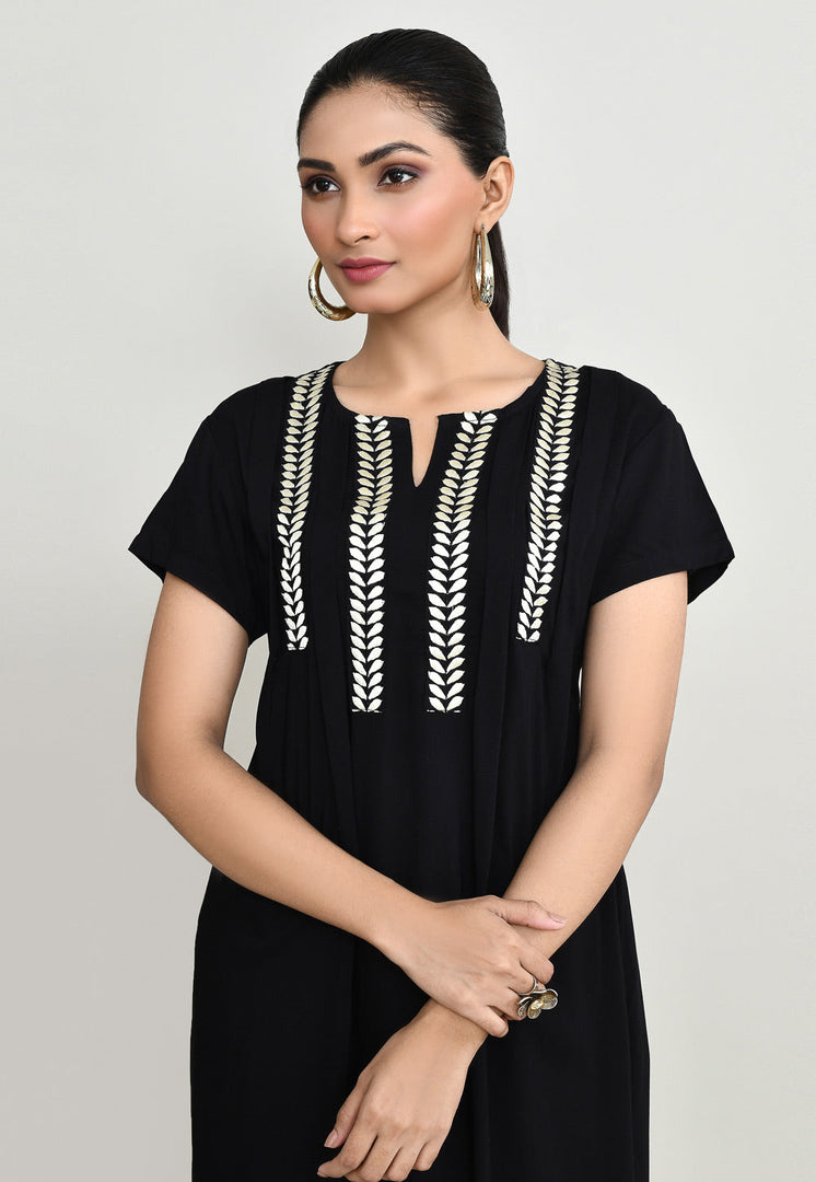 Black Rayon Kurta Set With Palazzo