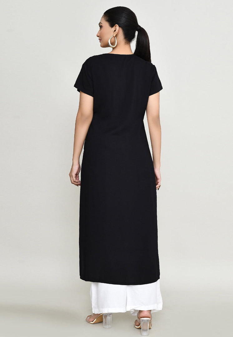 Black Rayon Kurta Set With Palazzo