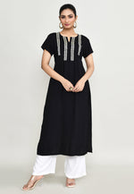 Load image into Gallery viewer, Black Rayon Kurta Set With Palazzo
