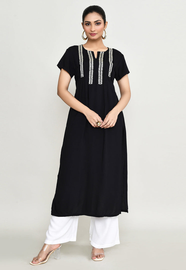 Black Rayon Kurta Set With Palazzo